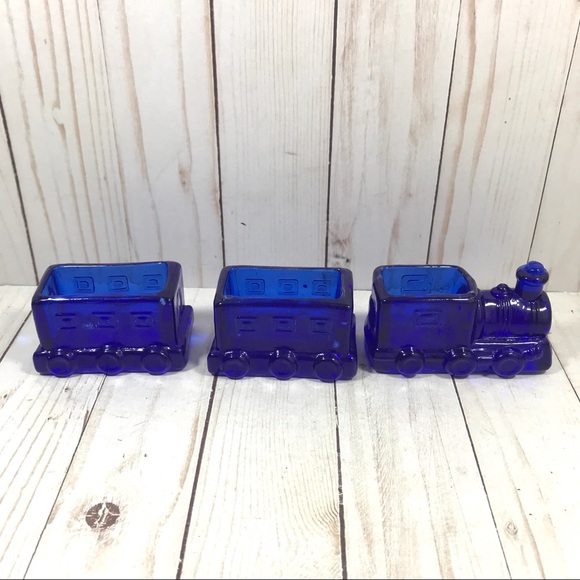 Vintage Cobalt Train Box Car Candy Trinket Holder